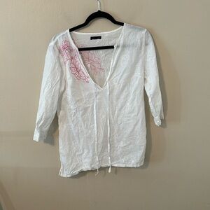 Tucker Cotton Embroidered Smock Back Peasant Popover Blouse